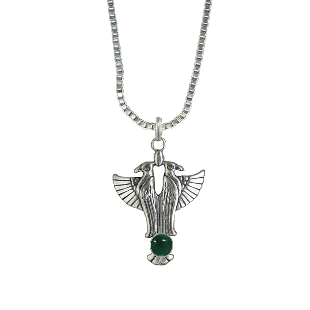 Sterling Silver Sacred Egyptian Falcon Pendant With Fluorite